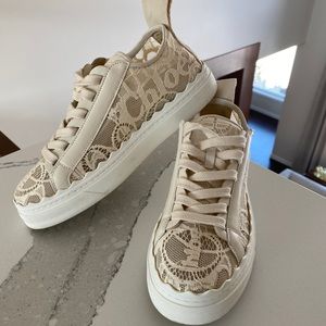 Chloe Lauren beige lace sneakers